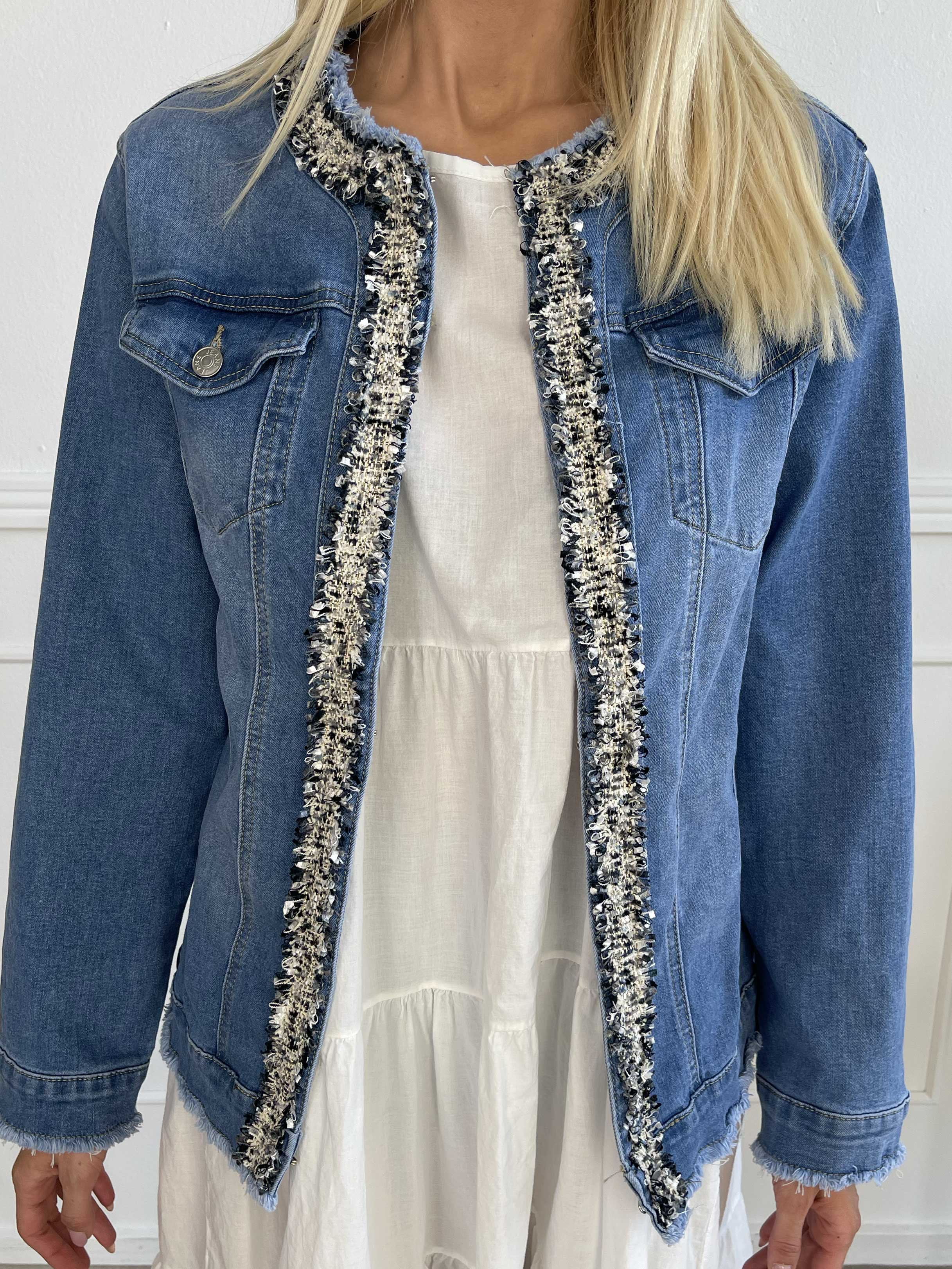 Paris - Denimjakke med stræk og tweed i kanten